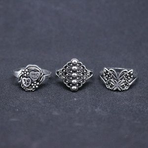 Vintage-style Butterfly Silver Fashion Ring Set (p